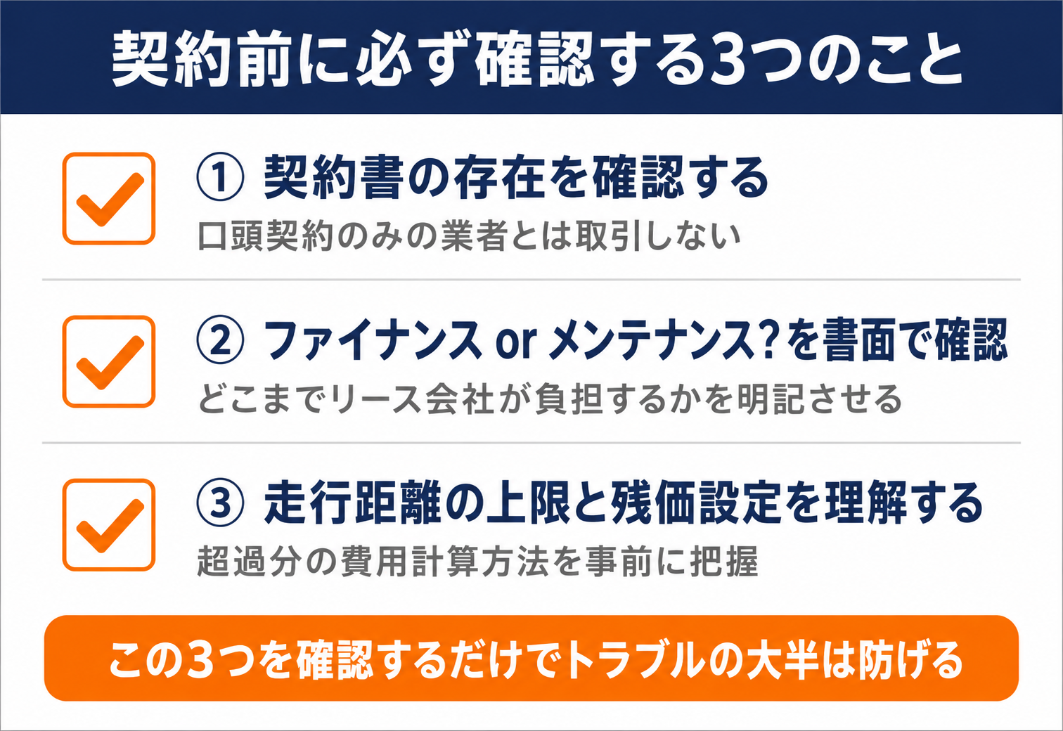 法人カーリース契約前チェックリスト3項目